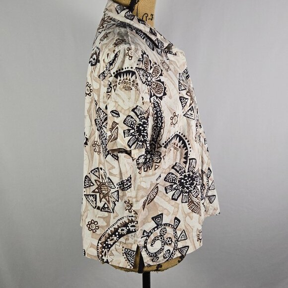 Alfred Dunner 18P Linen‎ Blend Blouse Boho Floral Cottagecore Button Shirt - Picture 4 of 12